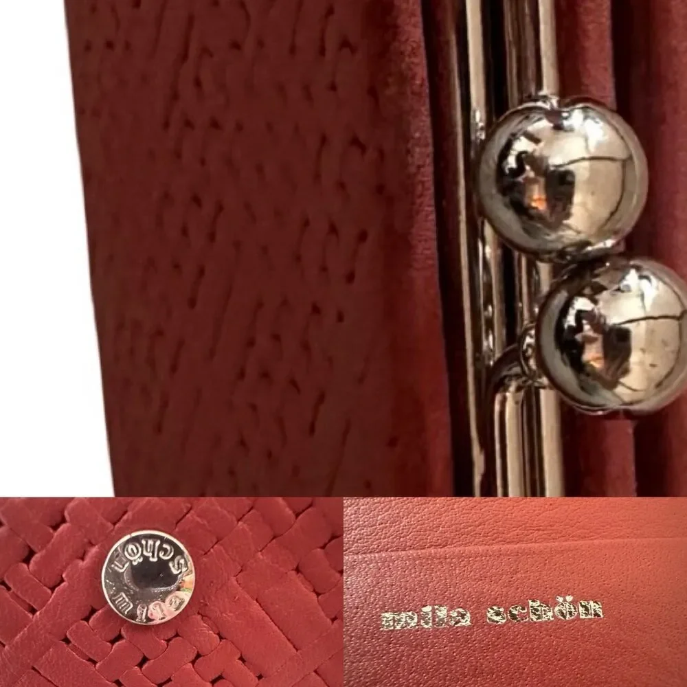 Mila Schön Italy Mauve Pink Textured Leather Bifold Clasp Wallet Soft